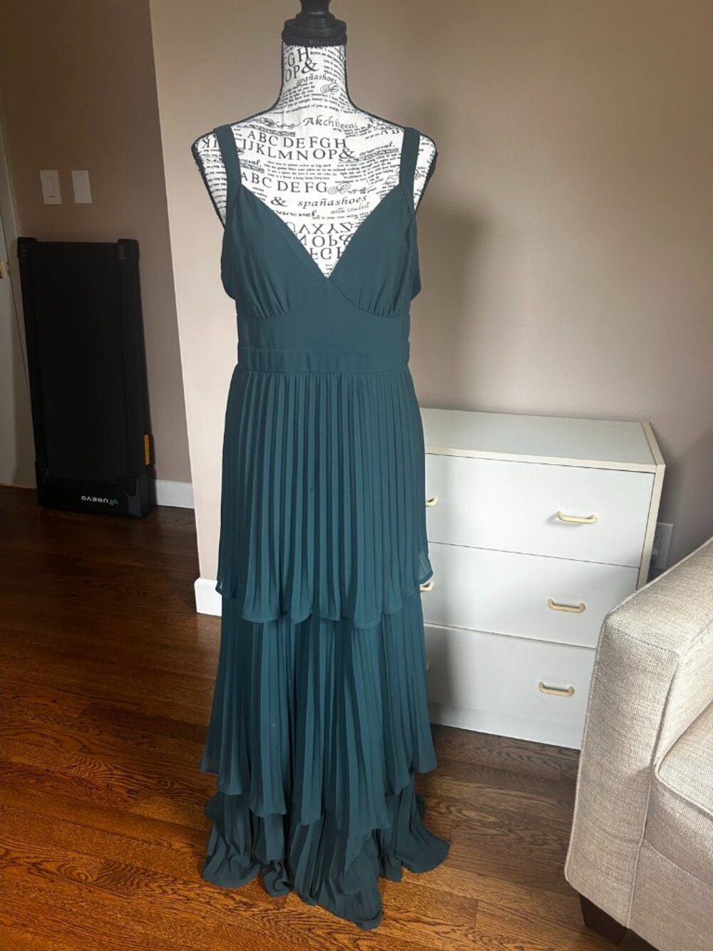 Lulus Pleated Tiered Maxi Dress Emerald Green L